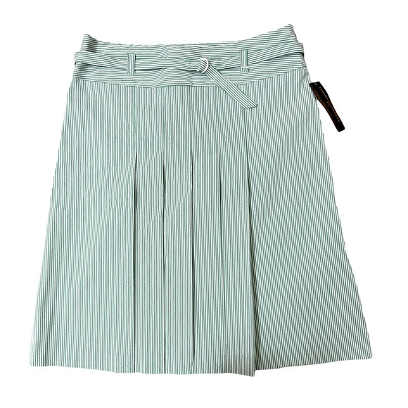 TOMMY HILFIGER Seerssucker Pinstripe GREEN WHITE Preppy Skirt‎ sz - Picture 1 of 4